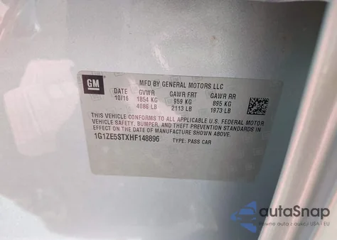 2017 Chevrolet Malibu 1Lt from USA, damaged, VIN 1G1ZE5STXHF148896